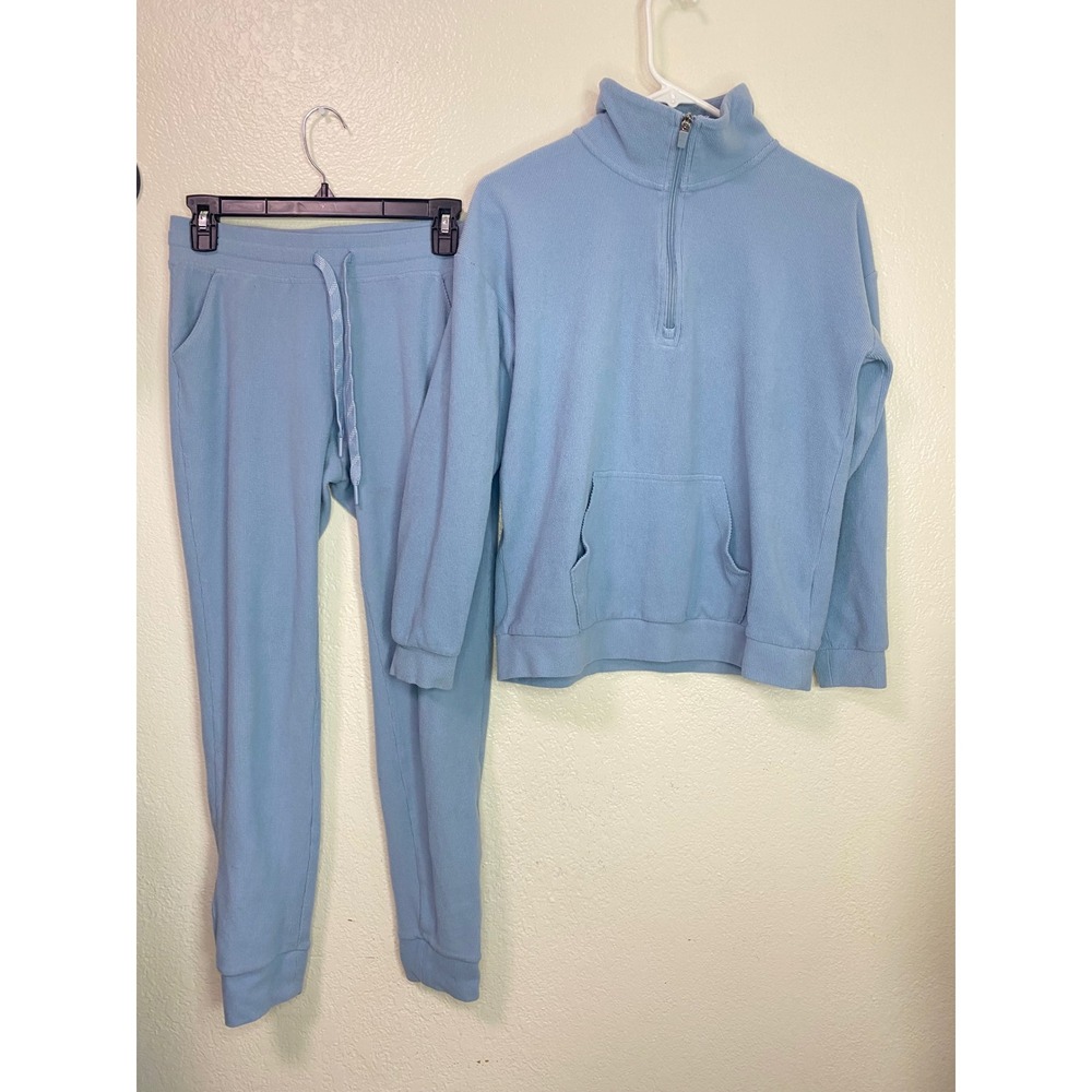 Marc New York Womens Ribbed Quarter Zip Pullover & Jogger Two Piece Set XS